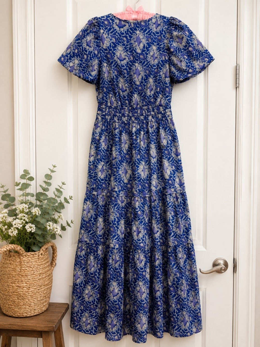 Anthropologie Blue Floral Smocked Waist Tiered Maxi Dress S - Picture 3 of 3